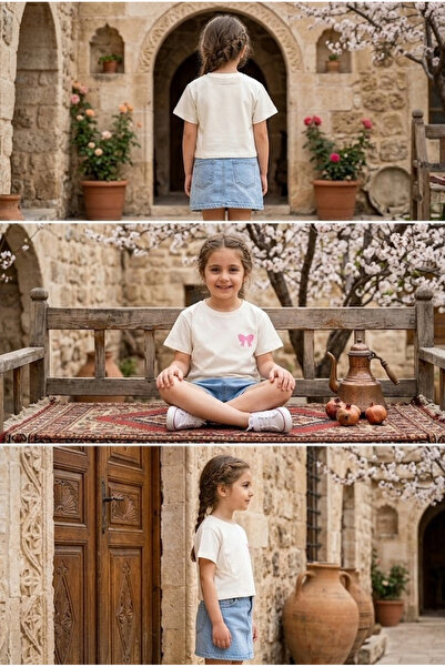 meyastore Girl's T-Shirt with Bow Print