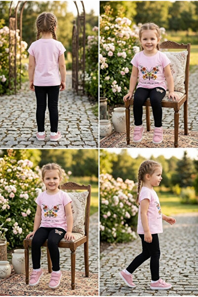 meyastore Girl's Set with Butterfly Flower Print Leggings