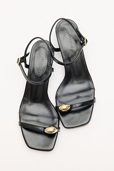 LUTVELIZADE Heels 2636 - Black Women's Heels with Oval Accessory Detail