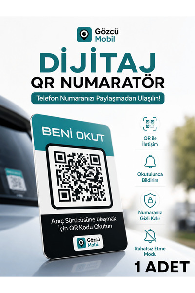 Gözcü Mobil 1'li QR Numarasız Numaratör Yeni Nesil Araç Motosiklet Numara Giz...