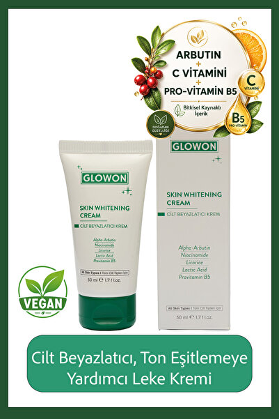 GLOWON Vegan Cilt Beyazlatıcı, Ton Eşitlemeye Yardımcı Leke Kremi 50 ML