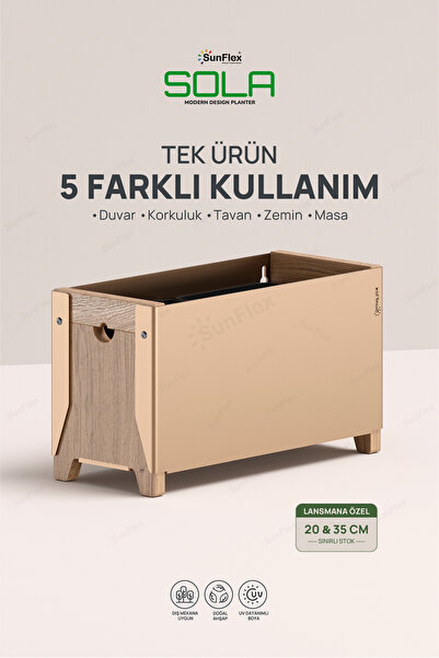Sunflex Pergola Sola Balkon Teras Çiçekliği 35 cm Metal ve Ahşap