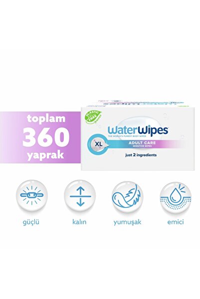 WaterWipes Yetişkin Islak Mendil Ekstra Geniş 12×30 Adet (360 Yaprak) – Adult XL