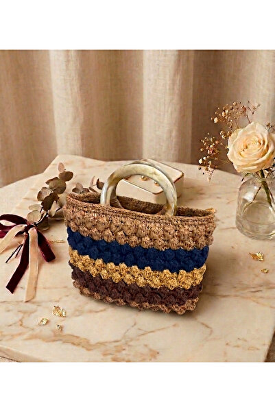 MASAL TAKI&AKSESUAR Hand Knitted Colorful Straw Women's Handbag – Stylish and...