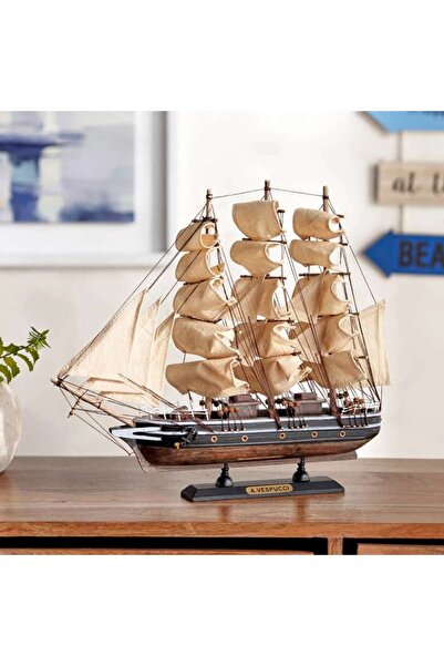 PAN HOME Libra Wooden Boat Decor 39.5x8.5x36cm - Brown