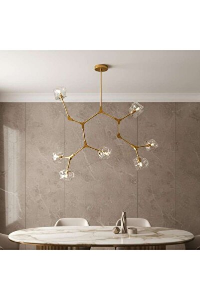 PAN HOME مصباح معلق زجاجي روبيكس بـ 7 أضواء G9 مقاس 149×85×95 سم - ذهبي