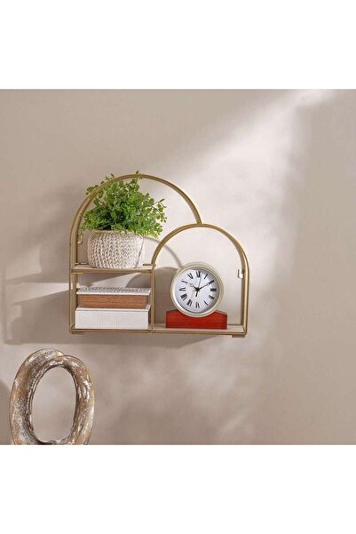 PAN HOME رف حائط معدني مقوس من توبيين 44.5×17.3×49.7 سم - ذهبي