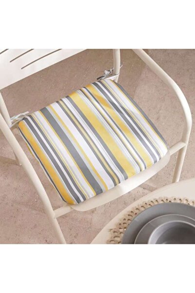 PAN HOME Mono Stripe Printed Water Repellant Outdoor Filled Chair Pad 40x40x5...