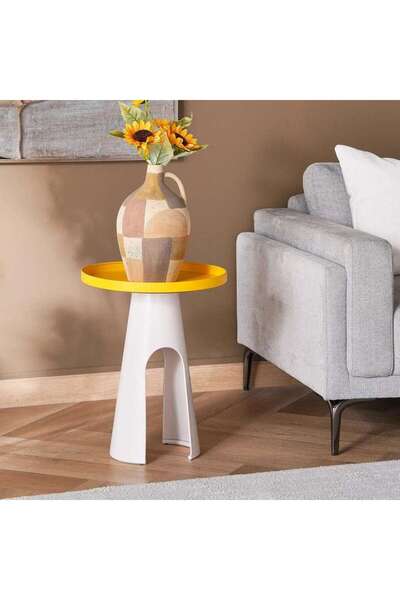 PAN HOME Clancy End Table Metal Large - White & Yellow