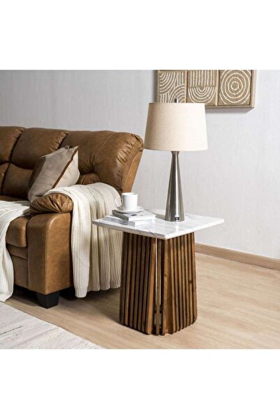 PAN HOME Kamari End Table Marble - White Walnut