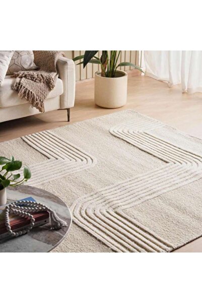 PAN HOME Cupido Hand Woven Over Tufted Wool Rug 200x290cm - Ivory