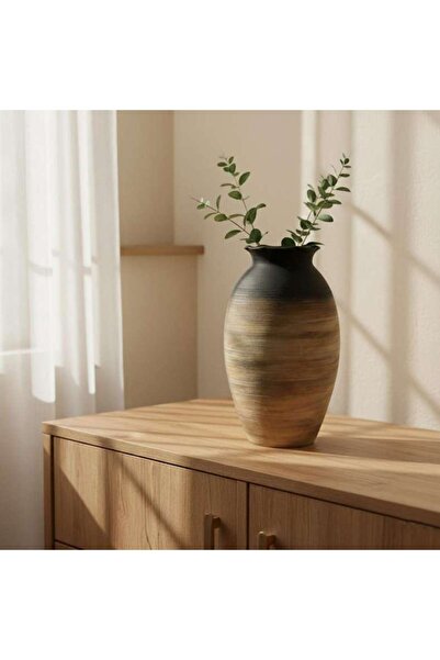 PAN HOME مزهرية كاسبيان من التيراكوتا 22.5×22.5×33.5 سم - أسود وبني