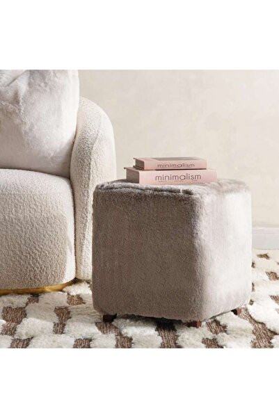PAN HOME Winston Supersoft Fur Pouf 37x37x43cm - Slate
