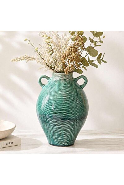 PAN HOME Yuto Stoneware Ombre Vase With Handle 20x20x28cm - Turquoise Blue