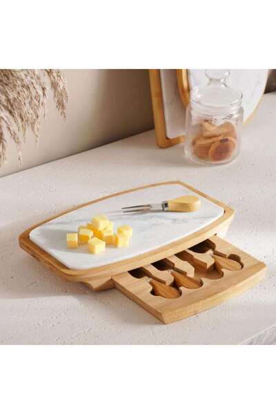 PAN HOME طقم تقديم الجبن من ناتورا مكون من 6 قطع 32×19×5 سم - طبيعي وأبيض