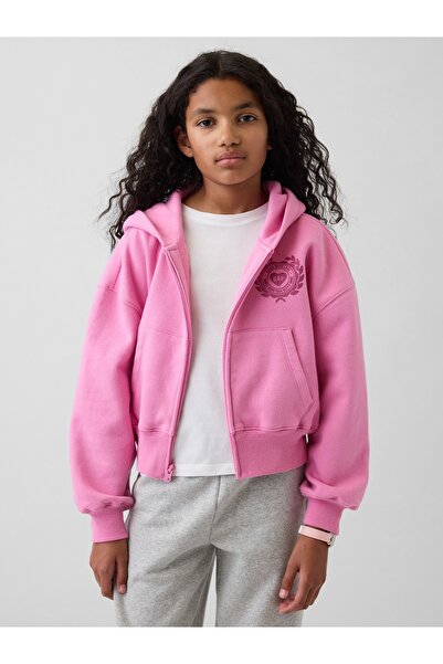 GAP Kız Çocuk Pembe VintageSoft Fermuarlı Sweatshirt