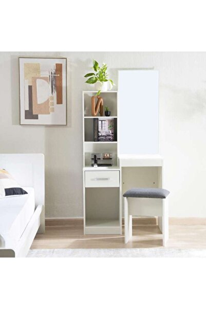 PAN HOME Premier Dressing Table With Mirror And Stool - White