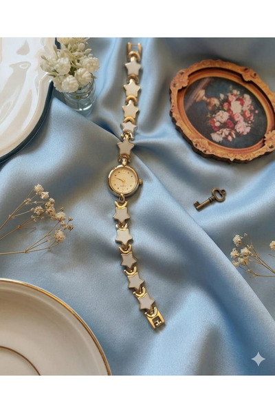 ArtBDesign Beyaz Yıldızlı Saat Çelik Saat
