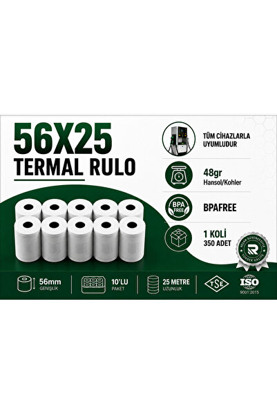 56x25 Termal Rulo Yazar Kasa Pos Rulosu 10 Adet.