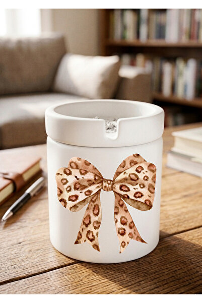 Eylül Design Leopard Ribbon Design Printed Ceramic Ashtray Odorless Ash Tray