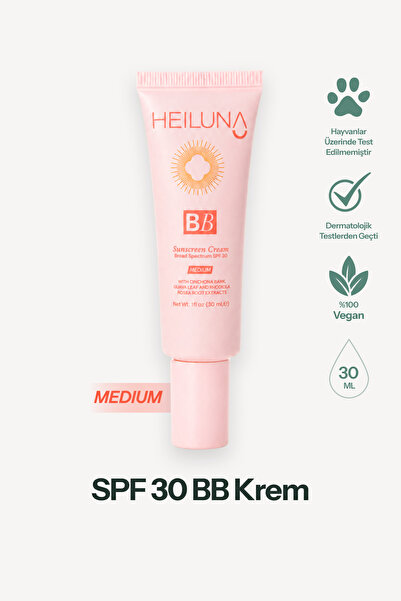 Heiluna SPF 30 BB Krem 30 ml Medium, Niacinamide & Aloe Vera ile Aydınlatıcı,...