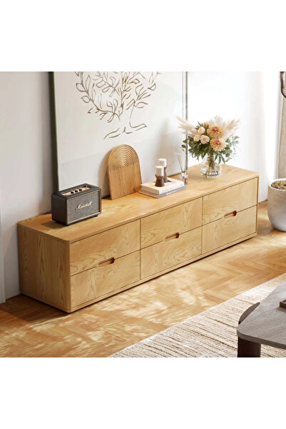 WoodenDecoration01 Arven Masif Ahşap 6 Çekmeceli TV Ünitesi
