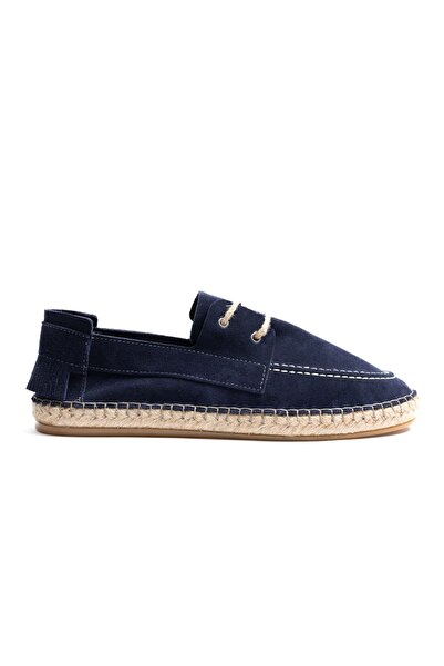 no7man Petra Lace-Up Navy Blue Suede Genuine Leather Men's Espadrilles
