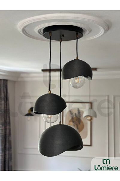 lumiere Design Beton Görünümlü 3'lü Sarkıt Avize İskandinav Bohem Modern Salo...
