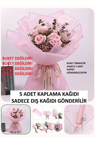 BUKET DÜNYASI 5 ADET PEMBE KAPLAMA KAĞIDI SADECE 5 ADET PAKETLEME JELATİN KAĞ...