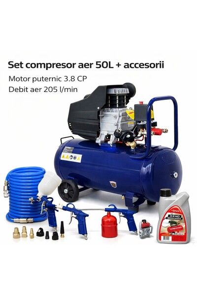 Kraft&dele Compresor de aer de 50L, cu kit pneumatic de 8 piese inclus, Kraft...