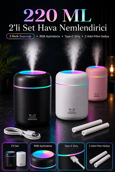 Tilbe Home 2li LED Işıklı USB Ultrasonik Hava Nemlendirici Buhar ve Koku Maki...