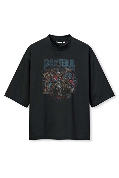 buzagi tasarım ürünleri Pantera Digital Print Oversize Black Unisex T-Shirt