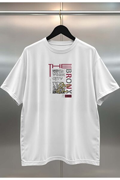 buzagi Organic Cotton Digital Printed Oversize White T-Shirt