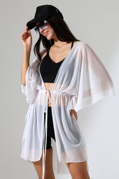 Esberin Front-Tie Tulle Beach Dress Pareo
