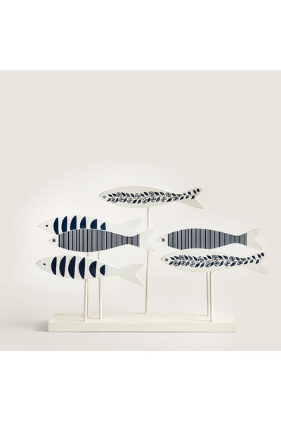 Chakra Balık Stand Üzerinde Karişik Desen Siyah/Beyaz Büyük (50X10X30Cm) Natural