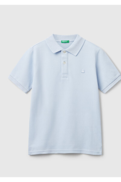 United Colors of Benetton Erkek Çocuk Toz Mavi Logolu Pike Polo T-Shirt