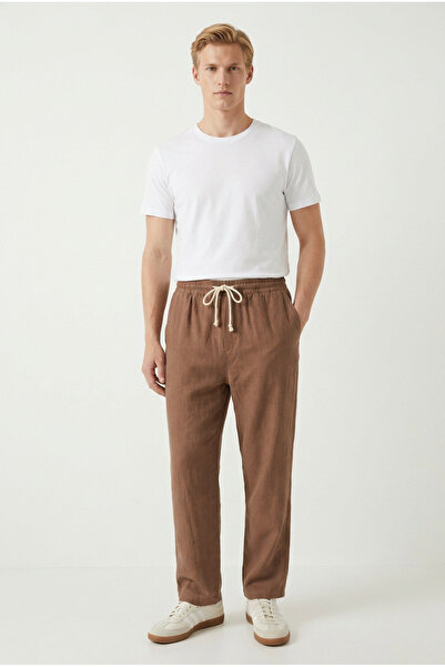 ELAFRO Men's Beige 100% Cotton Muslin Fabric Comfortable Fit Baggy Trousers w...