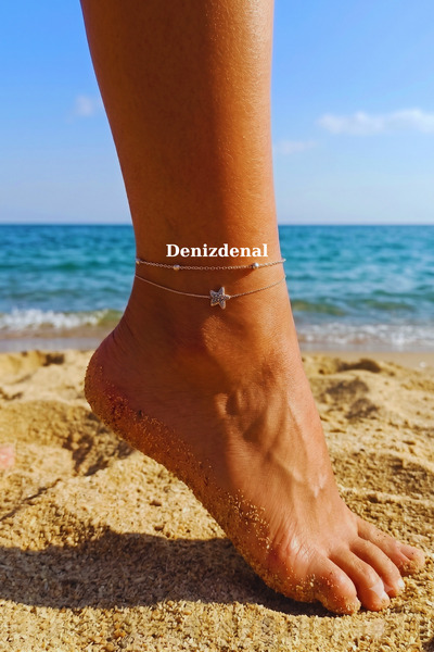 DENİZDENAL Ayak Bilekliği 2li Halhal Silver Yıldız Figür