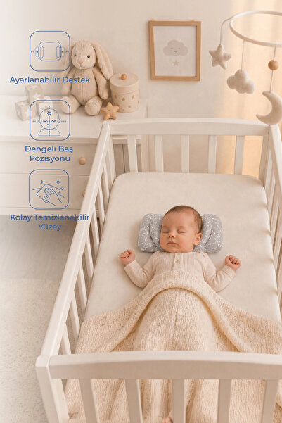 Babyjem Ayarlanabilir Düz Kafa Yastığı Gri Çiçek