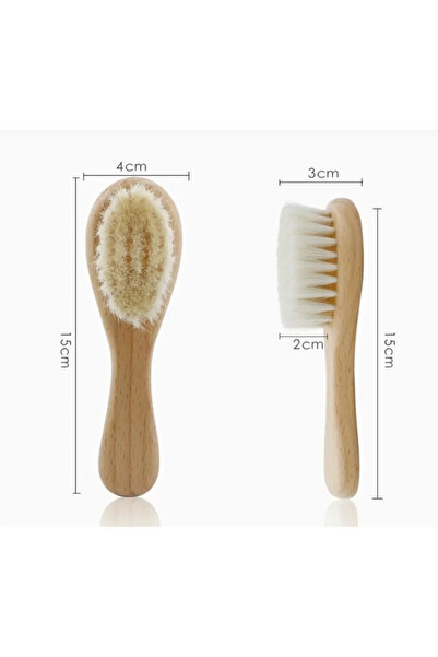 fikirstore %100 Gerçek Keçi Kılı Doğal Yumuşacık Bebek Saç Fırçası Ve Doğal Ahşap Tarak Seti