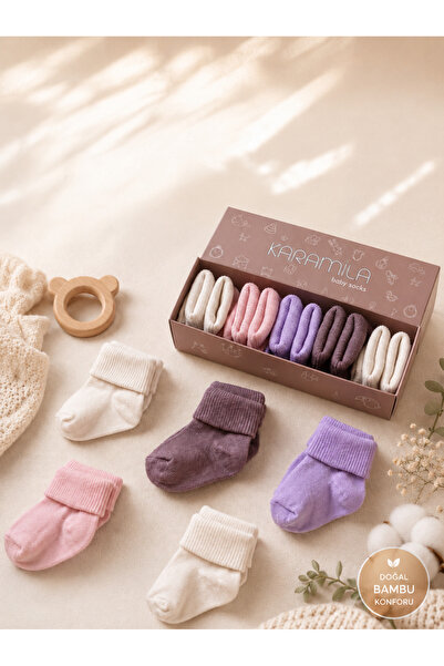 KARAMİLA 5'li Set Bebek BAMBU Çorap - Yenidoğan Çorap - Bebek Çorap Baby Socks