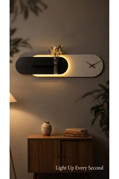 SCANDINAVIAN STYLE LIVING ROOM WALL SHELF WITH SNOWBLOWER WOOD BATTERY LED MODERN FLOWERBED 112 X 28 CM