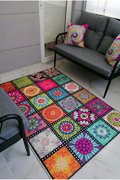 VOPTEKS Renkli Halı Mutfak Halısı Balkon Halısı Makinede Yıkanabilir Kaymaz T...