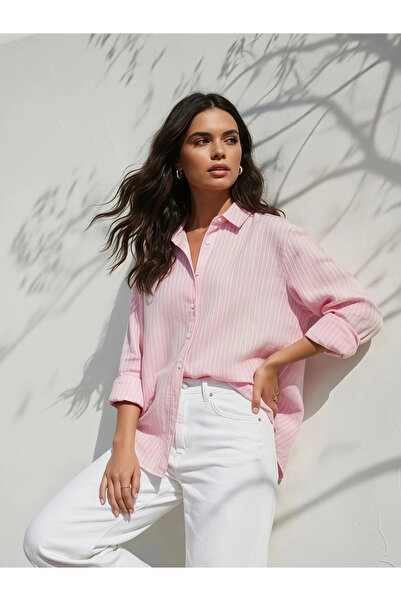 Styli Pink Striped Relaxed Fit Long Sleeve Shirt
