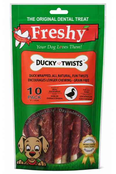 Freshy Ducky Twists - Ördekli Dental Sütlü Burgu Köpek Ödülü 90 gr - 10 Çubuk
