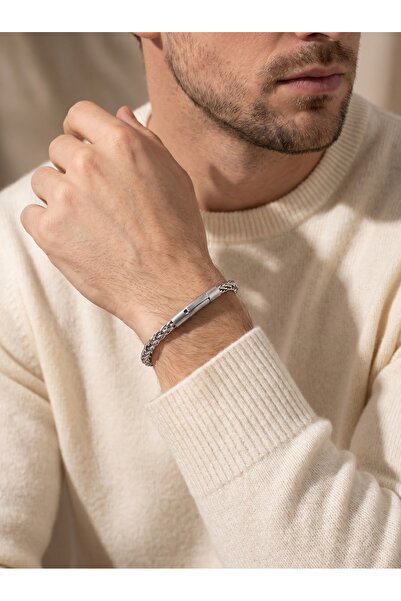 Parmas Design Wicker Weave Model Steel Chain Men's Gift Masculine Bracelet 01853