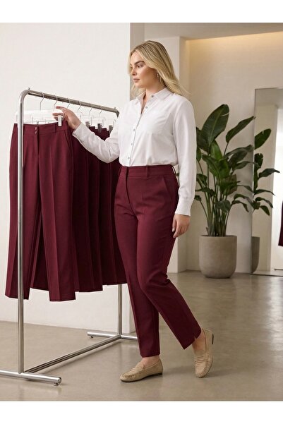 Hanezza Women's Plus Size Sax Ankle Length High Waist 42-56 Lycra Trousers