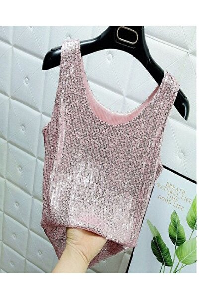Mefa basic Rose Parlak Payetli Bluz