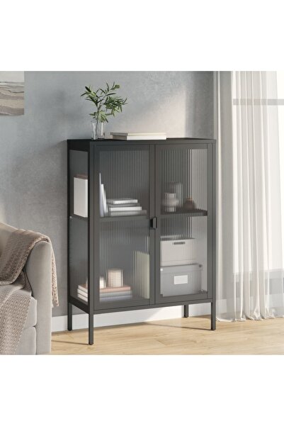 Concept Servantă, negru, 75x35x105 cm, sticlă și oțel