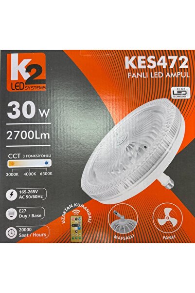 K2 LED SYSTEMS VANTİLATÖR AMPUL (ÜÇ RENKLİ IŞIK) FANLI KUMANDALI RGB